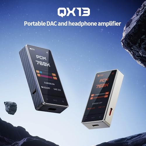 Image of FiiO QX13 Portable DAC Amp, ES9027PRO 8-Ch DAC, 900mWx2, XMOS 16-Core, 10-Band EQ, Carbon Fiber Body, Color Display (Black)
