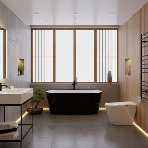 ANZZI 55 Inch Acrylic Freestanding Bathtub In Glossy White | Chand Pre-plumbed Solid Deep Soaker Tub With Built In Overflow And Drain | Soaking Stand Alone Tub 72 Gallons Capacity | FT-AZ098-55BK