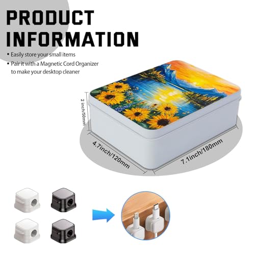 Image of Metal Tin Box with Lid,Multi-functional Storage Large Box Can Store Tea Biscuits Game Cards, Playing & Tarot Cards-Comes with 4 Magnetic Cord Clips,Sunset Mountain Lake
