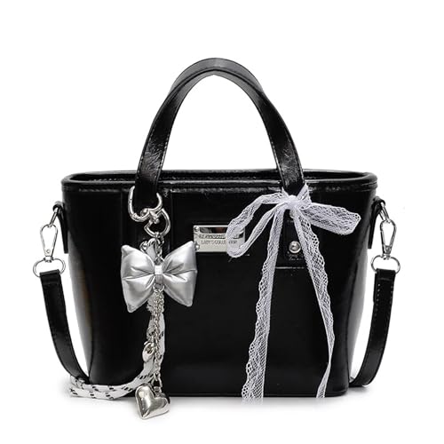 Genérico Bolsos pequeños para mujer, bolsos de hombro cruzados Y2K, bolsos de mano para mujer con lindo colgante de lazo (Black)