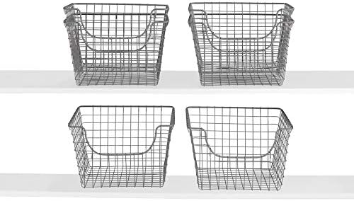 Spectrum Diversified Scoop Wire Storage Basket, Medium, Industrial Gray, 6-Pack
