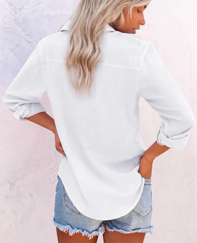 Womens Button Down Shirts Cotton Dress Shirts Oxford Shirts Long Sleeve Work Blouses Collared Tops Tunics with Pocket3