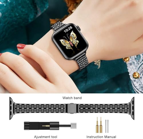 Image of Slim Metal Band Compatible with Apple Watch Straps 49mm 46mm 45mm 44mm 42mm, Stainless Steel Chain Strap for Women iWatch Strap Series 10 9 8 7 6 5 4 SE Ultra 2 1 [WATCH NOT INCLUDED]
