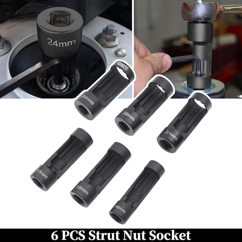 Yuesstloo 9pcs Strut Nut Socket 16mm 18mm 19mm 21mm 22mm 24mm with 12 Point 1/2" Drive, Suspension Strut Spreader Socket Tool Kit Shock Absorber Tool Suspension Strut Split Hub/Knuckle Spreader Tool by Yuesstloo - Image 3