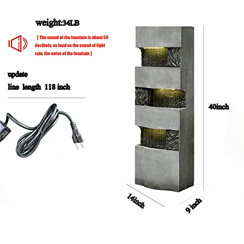 SERBILHOME 40" Tall Large Fountain Outdoor Rainfall 4 Tiers Waterfall Fountain with Light Modern Water Feature Plant Holder Design for Patios, Decks, Gardens Outdoor Spaces Homes, Office