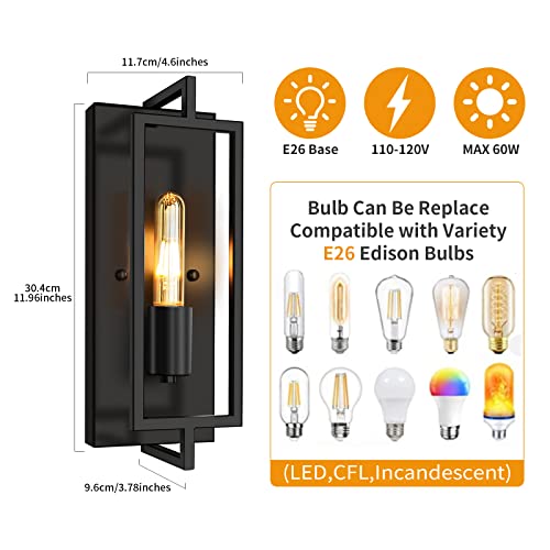 FRIDEKO HOME Wall Sconces Set of Two - Black Sconces Wall Lighting Rustic Wall Lamp Wall Mounted Light Wall Light Fixtures Farmhouse Wall Sconce for Bedroom Living Room Hallway Stairway - Thumbnail 4