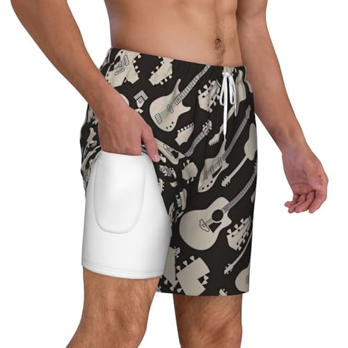 Guitar Pattern Breathable Fit Trends Men's Swim Trunks Board Short with Waist Elastic Band Swimming Trunks3