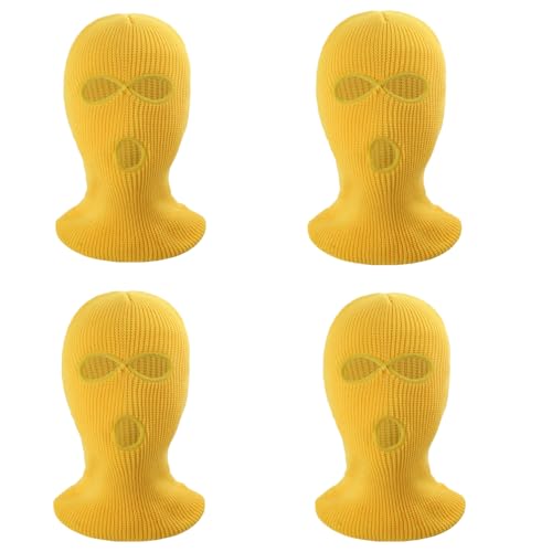 Image of HFHungkeong 4Pack Full Face Warm Mask with 3 Hole Breathable Winter Windproof Knitted Balaclava Adults Men Women Ski Mask for Outdoor Skiing Riding Bike Motorcycle Lemon Yellow