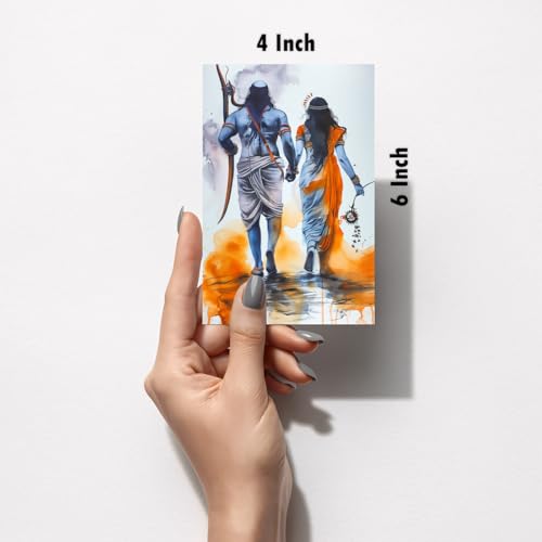 Image of SiddArtify Ramayana Watercolor Art Print Set - Blue - Orange - Gold - Set of 2-4x6 Inch - Board (Pack of 6) - Sticker (Pack of 6) Wall Room Decoration art Poster Prints