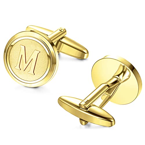 Image of LOYALLOOK Initial Gold Cufflinks for Men Gold Cuff Links Personalized Copper CuffLinks Letter Cufflinks Gift for Groom Husband Father