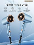 Foldable Ionic Hair Dryer 2000W Professional Blow Dryer with Diffuser & Concentrator, 2 Speeds 3 Heat Settings, Cool Shot, Styling Combs, Travel Portable for Men and Women, Blue - Image 2