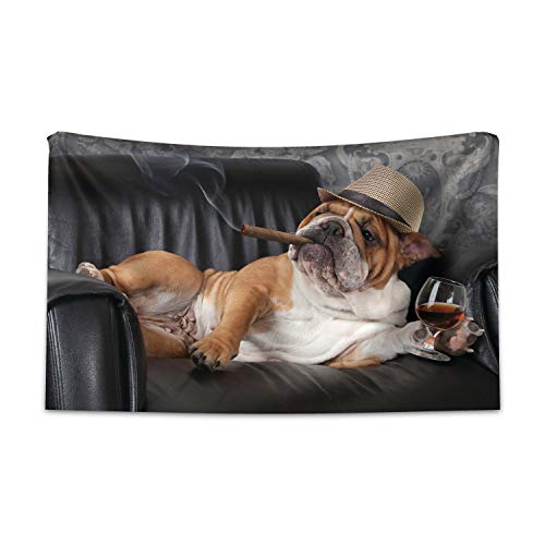 ABAKUHAUS Bulldogge Wandteppich & Tagesdecke, Humorvoll H& Trinken aus Weiches Mikrofaser Stoff Waschbar ohne Verblassen Digitaldruck, 230 x 140 cm,Schwarz Braun