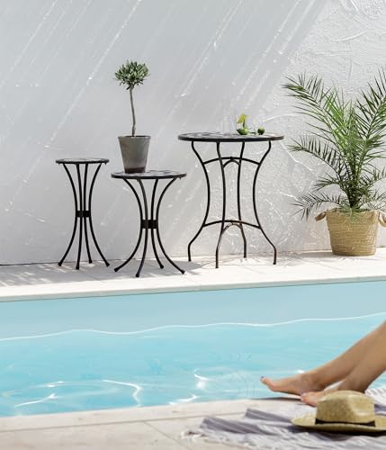 Dehner Gartentisch Diana, Ø 60 cm, Höhe 72 cm, Metall, mosaikoptik, braun/grau/weiß