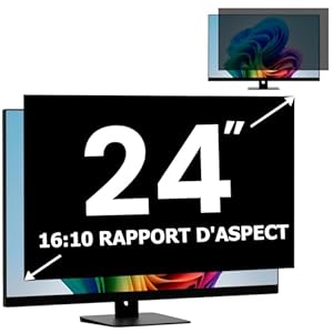Filtre de confidentialité pour écran d'ordinateur de 24 pouces 16:10, Protection de Confidentialité Pour écran moniteur d'ordinateur Amovible 24 Pouces et Filtre Anti-Lumière Bleue Anti-éblouissement