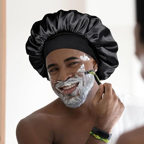 Miniatura 5 de YANIBEST Gorro de seda para hombres y mujeres, gorro de satén de doble capa para cabello rizado natural, gorro de dormir unisex