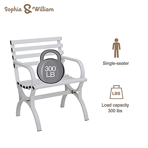 Sophia & William Outdoor Garden Park Chair Patio Metal Single Seater Bench, Steel Frame Furniture With Backrest And Armrests For Porch Yard Lawn Deck, White #TOP4