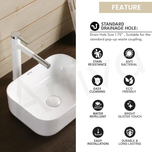 Image of Artiva White Tabletop Wash Basin For Bathroom (12x16 Inch) | Medium Ceramic Wash Basin Bathroom | Rectangle Shape