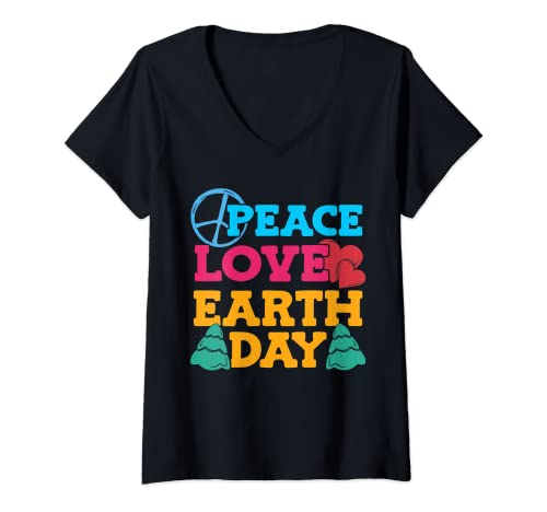 Femme Peace Love Earth Day Protect Dame Nature T-Shirt avec Col en V