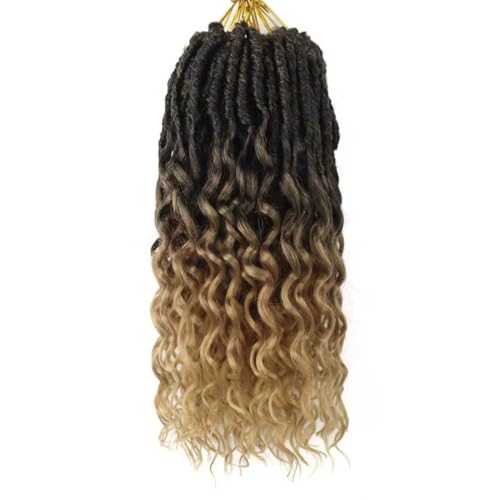 Deep Faux Locs Crochet Hair 12 Inch 8 Packs Goddess Locs Crochet Hair Soft Locs Crochet Braids with Curly Ends Pre Looped Deep Wavy Crochet Hair for Black Women(12 Inch, Black mixed Blonde)