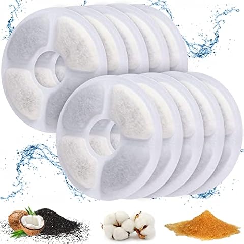 ADOV Cat Water Fountain Filters, Hygienic Fresh Waterfall Purifier, Round Replacement Filters with Ion Exchange Resin and Premium Activated Carbon Compatible with Small Dog/Cat Fountains (4 Pcs) Cover