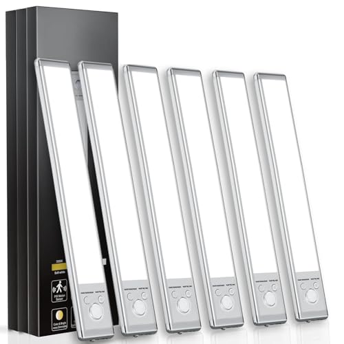 Under Cabinet Lights,76 LED Operated Motion Sensor Light Indoor,1500mAh USB Rechargeable Closet Lights, 6 Pack Magnetic Dimmable Closet Lights，Wireless Under Counter Lights for Kitchen, Stairs.