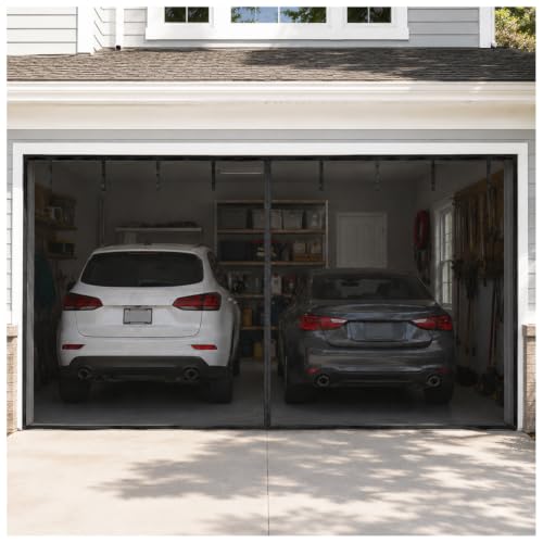 Hiflora Garage Door Screen for 2 Car Garage 16x7FT, Heavy Duty Fiberglass Garage Screen Door with Hands-Free Magnetic Closure, Reinforced Edges & Weighted Bottom for Bug-Free Workshop, Patio, and Gym