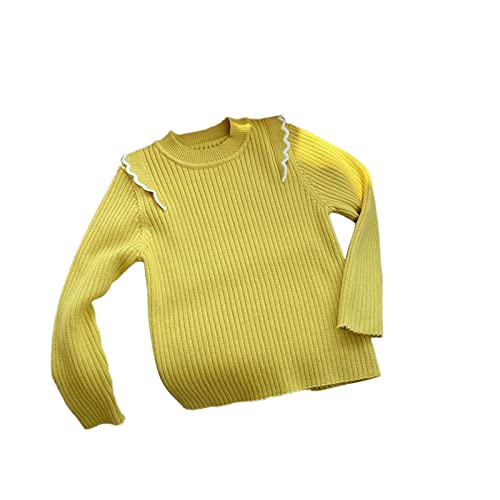 RNTOP Kids Toddler Sweaters Baby Girls Knit Sweater Ribbed Crewneck Tops Long Sleeve Pullover Warm (Yellow, 6-7 Years)