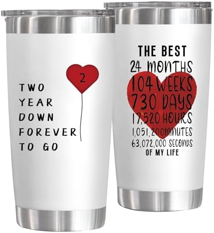 Niduilef Two Year, 2st, 2 Year, Second Anniversary for Him Her Couple-20 OZ Stainless Steel Tumbler-Happy Cotton Anniversary Girlfriend Boyfriend Wife Husband Romantic Gift