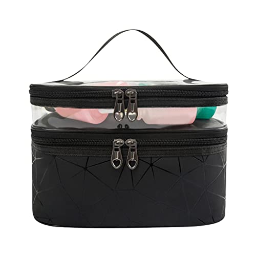 Bolsa feminina para cosméticos de camada dupla – Bolsa organizadora transparente para transporte e m