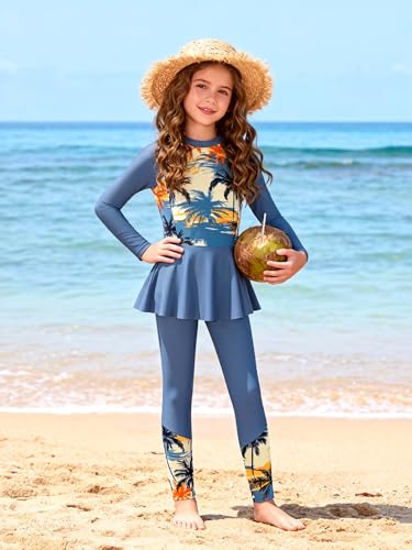 Image of GRACE KARIN Girls Long Sleeve Swimsuit Mermaid Bathing Suit Rash Guard Swimwear 4 Piece Size 5-12