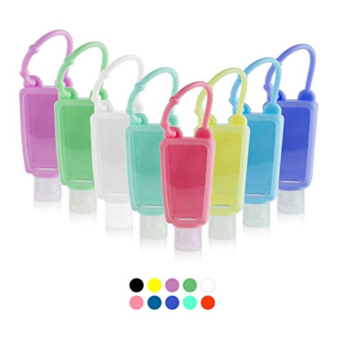 8pack 1oz travel size bottles travel bottles of hand sanitizer silicone cover plastic bottle portable carry-out silicone hanging bottle (random color)