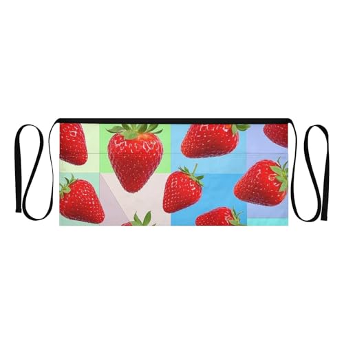 FASHON&FASCIN Server Apron with Pockets Waist Aprons Half Waitress Apron Strawberry Pattern for Gardening Restaurant,Multi2