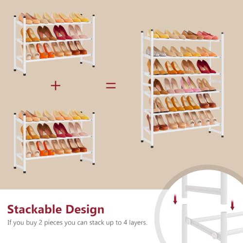 Image of Tajsoon Expandable Shoe Rack for Closet 3 Tier, 28 inch-41 inchStackable, White