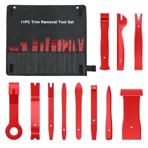 GOOACC 11PCS Auto Trim Removal Tool Kit No-Scratch Tool Kit for Car Audio Dash Window Molding Fastener Remover Tool Kit-Red