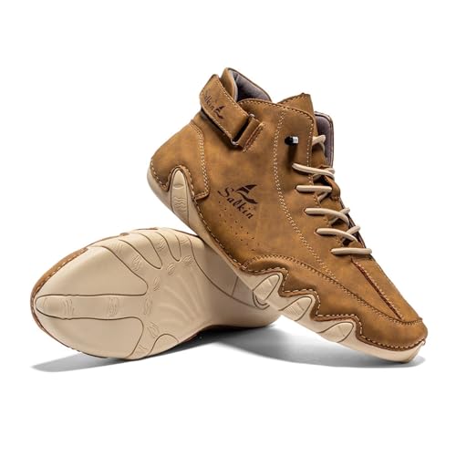 Pumio Vogany Shoes Botas descalzas,Zapatos de senderismo altos,Zapatos descalzos antideslizantes transpirables,Zapatillas de deporte de cuero casuales ligeras(Yellowish Brown,37 EU)
