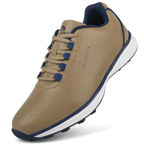 THESTRON Professional Men's Golf Shoes Lighweight Comfortable Spikeless Golf Sport Training Sneakers for Men (7,Brown)