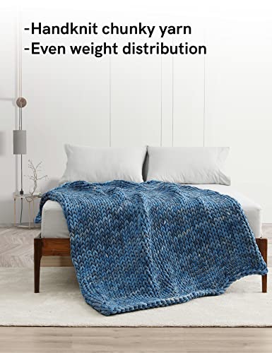YnM Weighted Blanket, Handmade Chunky Knitted Design, Soft and Cozy, Temperature Regulating and Breathable, Machine Washable Throw for Sleep or Home Decor (Dark Blue Tie-Dyed, 60x80 Inch, 20lbs)
