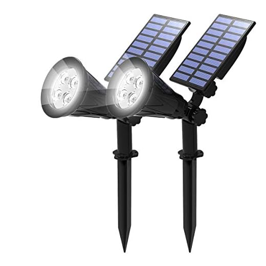 T-SUN Solar Spotlights, LED Solar Lights Outdoor Adjustable Landscape Wall Lights Auto Turn ON/Off Waterproof Solar Wall Lights for Patio, Garden, Driveway, Yard Pool Area(White - 2 Pack)