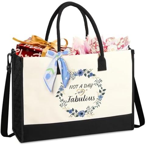 GLORIEROO Birthday Teacher Mothers Day Gifts for Women Friends Sister Large Personalized Reusable Canvas Tote Bag with Shoulder Strap Cover