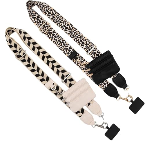 Image of crazyliandlin Phone Strap with Zippered Pouch, Clip and Go Strap for Phone with Wallet Crossbody, Phone Strap Crossbody (2pcs-c), 29inch