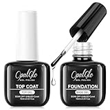 OpalGlo New Year 2026 Nail Polish Kit: 15ml Shimmer Gel Base Coat + 15ml No Wipe Gel Top Coat- 2pcs High Gloss Shiny for 28+ Days Soak Off UV LED Gel Polish Kit for Home DIY or Salon Manicure