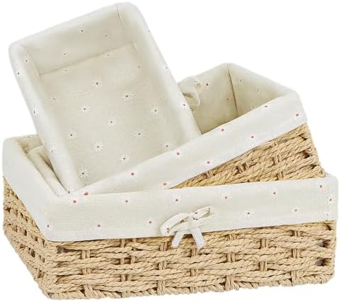Wicker Storage Baskets 3pcs Storage Baskets Bathroom Khaki Basket...
