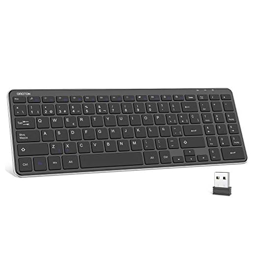 OMOTON Teclado Inalámbrico USB, Teclado Español Ordenador Portátil Windows 7/8/10 con Teclas Numericas (2.4 GHz, inalámbrico, Windows) Negro