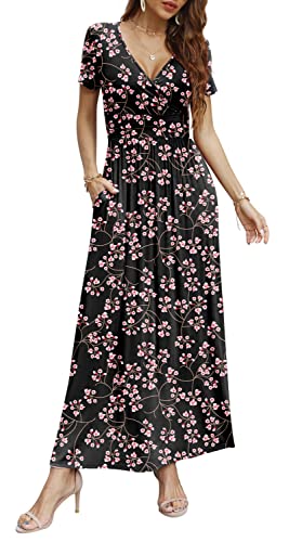Image of CATHY Maxi Dresses for Women Short Sleeve V-Neck Casual Long Summer Wrap Dress with Pockets
