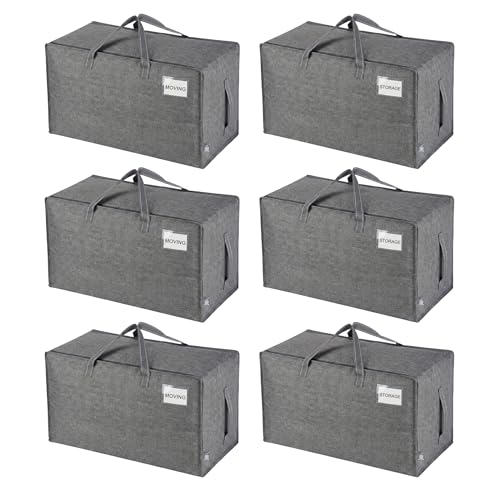 VENO 6 Pack Extra Large Heavy Duty Moving Bags with Wide Opening & Reinforced Handles, Reusable Storage Tote Bags with Strong Zippers for Clothes, College Dorm Essentials & Moving Supplies
