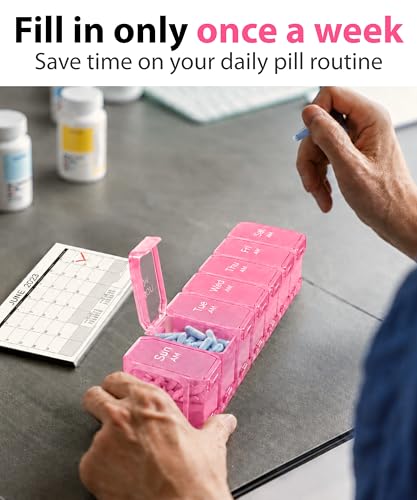 Image of Extra Large Pill Organizer 2 Times a Day - XL Pill Box 7 Day with Big AM /PM Compartments - Fits Large Vitamins, Supplements & Gummies, for 7 or 14-Day Use, Color-Coded, Senior-Friendly, No Spills