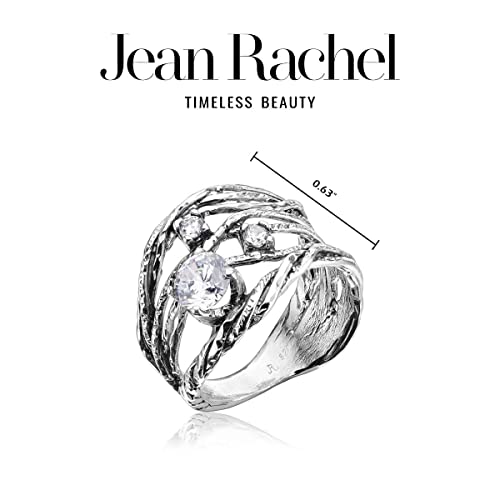 Jean Rachel Jewelry 925 Sterling Silver Ring With A White Round Clear Cubic Zirconia Cz Prong, Hypoallergenic, Nickel And Lead-Free, Artisan Handcrafted Designer Collection, Made In Israel #TOP6