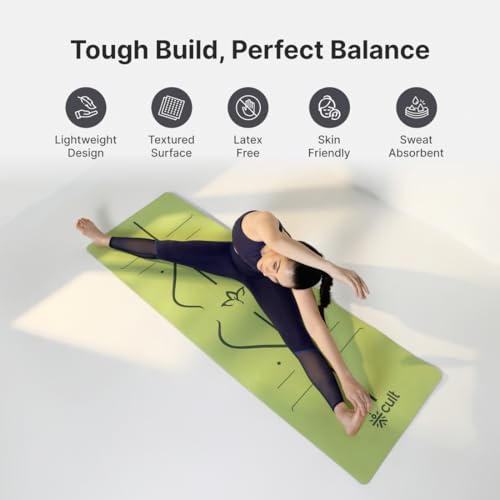 Image of CULT Yoga Mat for Woman, Man & Kids | 6mm Non-Toxic TPE Anti-Slip Exercise Mat for Home Gym Workout | Latex-Free Durable Cushioned Fitness Mats with Travel Strap (Seismic Green)