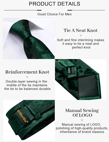 Image of DiBanGu Silk Floral Ties for Men Woven Paisley Necktie and Tie Clip Handkerchief Cufflinks Set for Party Wedding