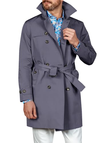 Image of Runcati Mens Double Breasted Trench Coat Notched Lapel Windbreaker Jackets Causal Overcoat With Belt